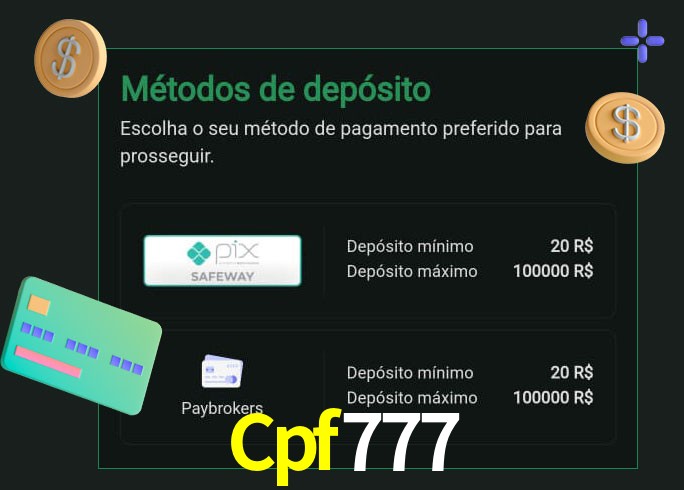 O cassino Cpf777 oferece uma grande variedade de métodos de pagamento